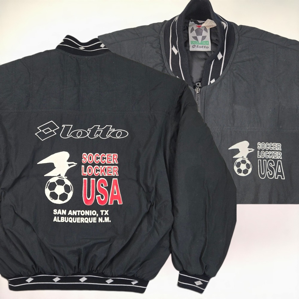 VTG Lotto Soccer Locker PUFFER Jacket Men SA TX NM Black L Bomber Calcio Italia
